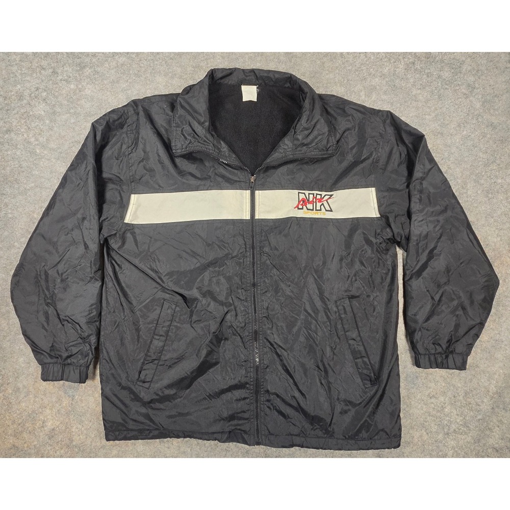 NK Air Sports Windbreaker Jacket Black Fleece Lined Full Zip Mens Large Vintage
